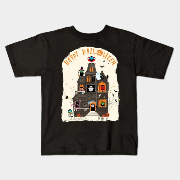 Haunted House Kids T-Shirt by Malchev